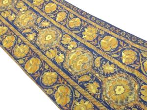 縞に亀甲・花唐草模様織出し袋帯